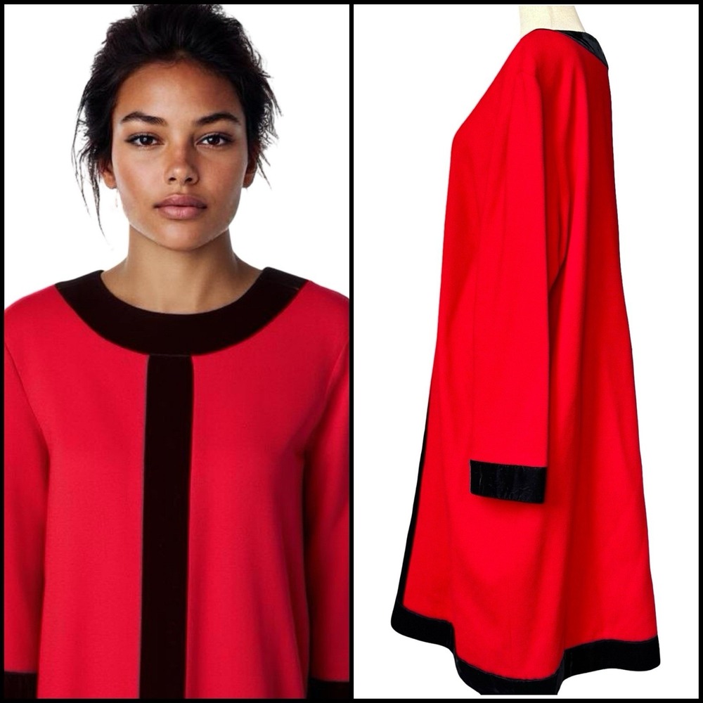 Evan Picone Vtg 90s Does 60s Dress Plus Size 20W Red Holiday Wool Velvet USA